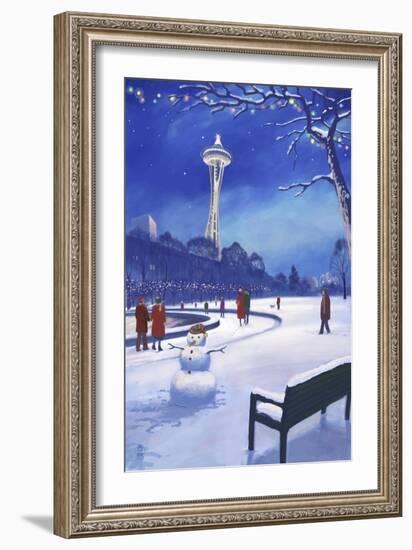 Space Needle in Snow, Seattle, WA-Lantern Press-Framed Art Print