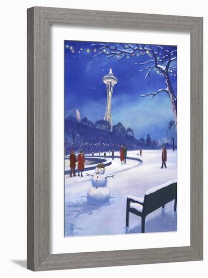 Space Needle in Snow, Seattle, WA-Lantern Press-Framed Art Print