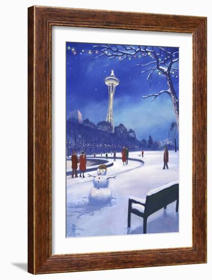 Space Needle in Snow, Seattle, WA-Lantern Press-Framed Art Print