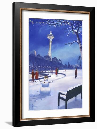 Space Needle in Snow, Seattle, WA-Lantern Press-Framed Art Print