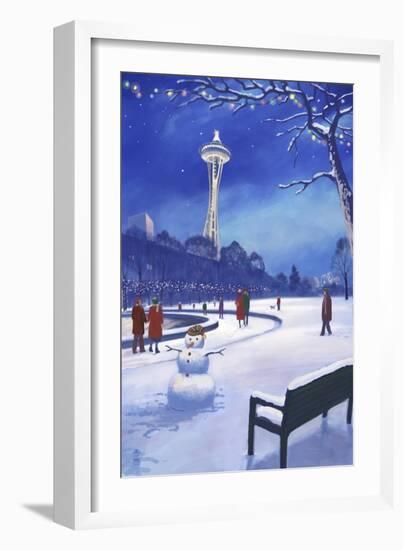 Space Needle in Snow, Seattle, WA-Lantern Press-Framed Art Print