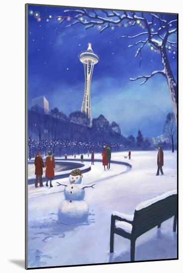 Space Needle in Snow, Seattle, WA-Lantern Press-Mounted Art Print