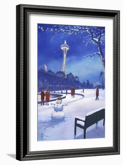 Space Needle in Snow, Seattle, WA-Lantern Press-Framed Art Print