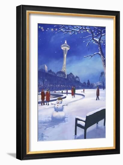 Space Needle in Snow, Seattle, WA-Lantern Press-Framed Art Print