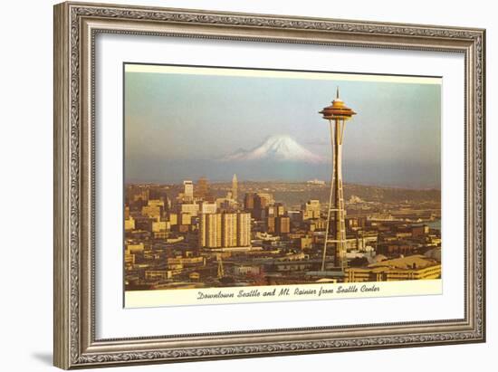 Space Needle, Mt. Rainier, Seattle, Washington-null-Framed Art Print