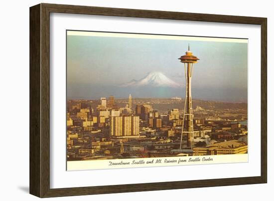 Space Needle, Mt. Rainier, Seattle, Washington-null-Framed Art Print