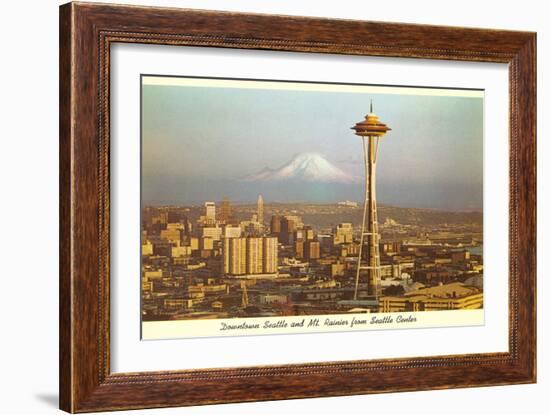 Space Needle, Mt. Rainier, Seattle, Washington-null-Framed Art Print