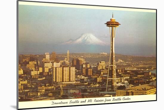 Space Needle, Mt. Rainier, Seattle, Washington-null-Mounted Art Print