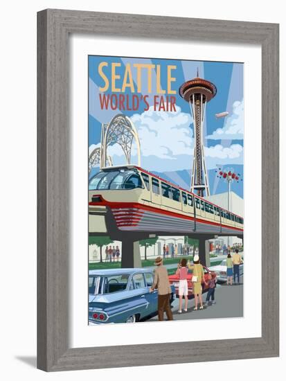 Space Needle Opening Day Scene - Seattle, WA-Lantern Press-Framed Art Print