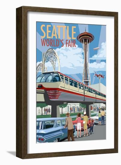 Space Needle Opening Day Scene - Seattle, WA-Lantern Press-Framed Art Print