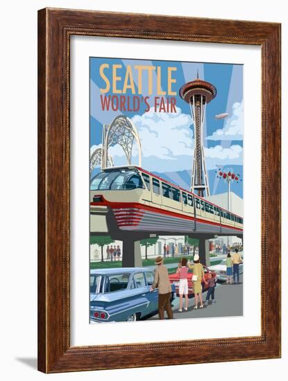 Space Needle Opening Day Scene - Seattle, WA-Lantern Press-Framed Art Print