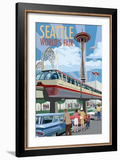 Space Needle Opening Day Scene - Seattle, WA-Lantern Press-Framed Art Print