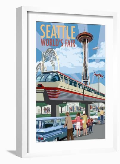 Space Needle Opening Day Scene - Seattle, WA-Lantern Press-Framed Art Print