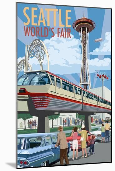 Space Needle Opening Day Scene - Seattle, WA-Lantern Press-Mounted Art Print