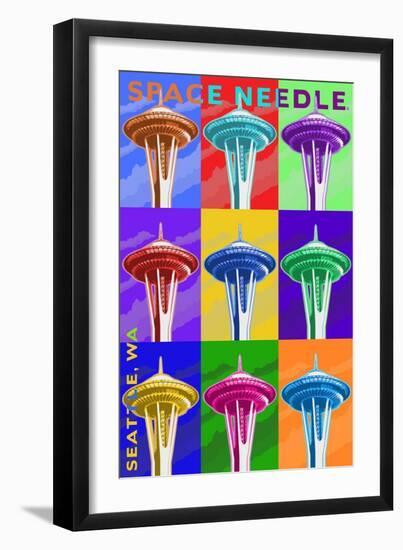 Space Needle Pop Art - Seattle, WA-Lantern Press-Framed Art Print