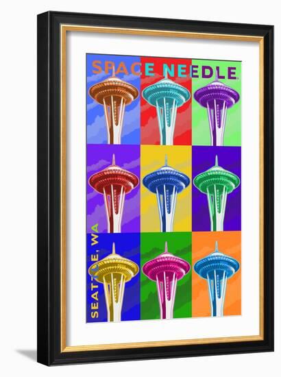 Space Needle Pop Art - Seattle, WA-Lantern Press-Framed Art Print