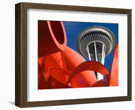 Space Needle with Olympic Iliad Sculpture, Seattle Center, Seattle, Washington, USA-Jamie & Judy Wild-Framed Photographic Print