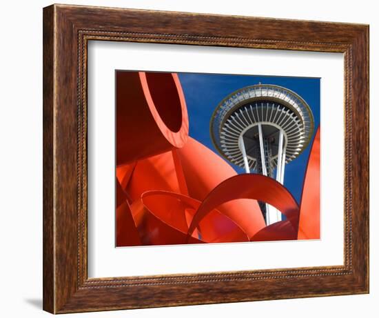 Space Needle with Olympic Iliad Sculpture, Seattle Center, Seattle, Washington, USA-Jamie & Judy Wild-Framed Photographic Print