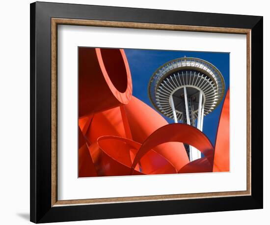 Space Needle with Olympic Iliad Sculpture, Seattle Center, Seattle, Washington, USA-Jamie & Judy Wild-Framed Photographic Print