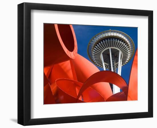 Space Needle with Olympic Iliad Sculpture, Seattle Center, Seattle, Washington, USA-Jamie & Judy Wild-Framed Photographic Print