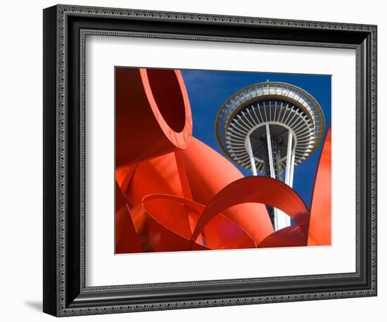 Space Needle with Olympic Iliad Sculpture, Seattle Center, Seattle, Washington, USA-Jamie & Judy Wild-Framed Photographic Print