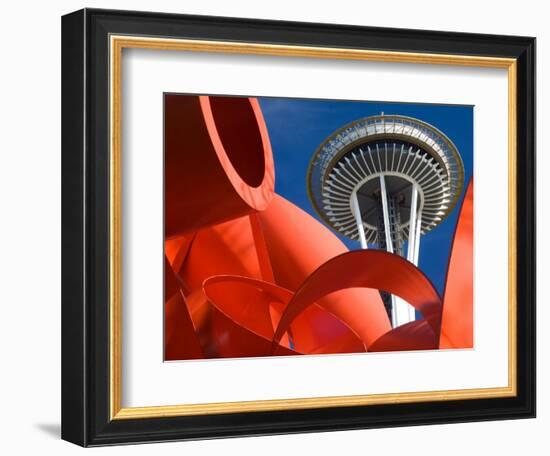 Space Needle with Olympic Iliad Sculpture, Seattle Center, Seattle, Washington, USA-Jamie & Judy Wild-Framed Photographic Print