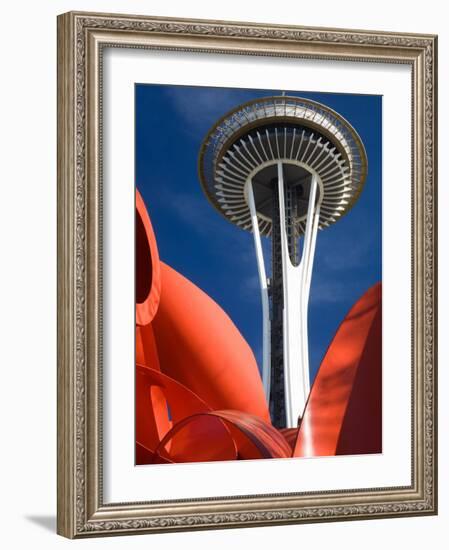 Space Needle with Olympic Iliad Sculpture, Seattle Center, Seattle, Washington, USA-Jamie & Judy Wild-Framed Photographic Print