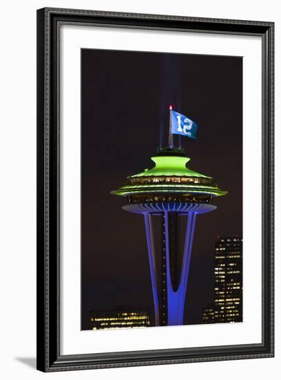 Space Needle with Seahawk colors and 12th man flag. Washington, USA-Jamie & Judy Wild-Framed Photographic Print