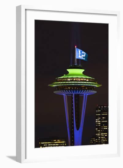 Space Needle with Seahawk colors and 12th man flag. Washington, USA-Jamie & Judy Wild-Framed Photographic Print