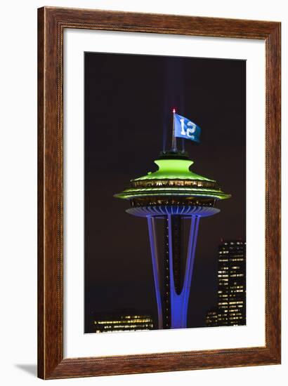 Space Needle with Seahawk colors and 12th man flag. Washington, USA-Jamie & Judy Wild-Framed Photographic Print