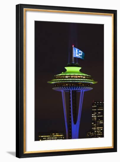 Space Needle with Seahawk colors and 12th man flag. Washington, USA-Jamie & Judy Wild-Framed Photographic Print