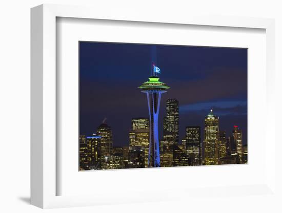 Space Needle with Seahawk colors and 12th man flag. Washington, USA-Jamie & Judy Wild-Framed Photographic Print