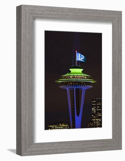 Space Needle with Seahawk colors and 12th man flag. Washington, USA-Jamie & Judy Wild-Framed Photographic Print