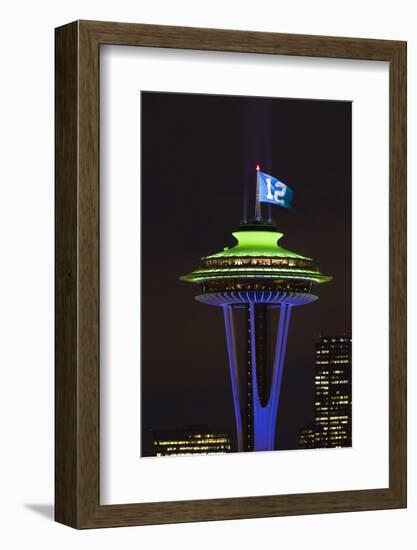 Space Needle with Seahawk colors and 12th man flag. Washington, USA-Jamie & Judy Wild-Framed Photographic Print