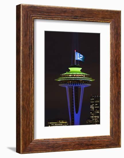 Space Needle with Seahawk colors and 12th man flag. Washington, USA-Jamie & Judy Wild-Framed Photographic Print