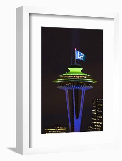 Space Needle with Seahawk colors and 12th man flag. Washington, USA-Jamie & Judy Wild-Framed Photographic Print