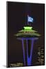 Space Needle with Seahawk colors and 12th man flag. Washington, USA-Jamie & Judy Wild-Mounted Photographic Print