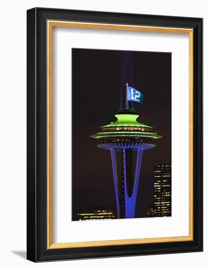 Space Needle with Seahawk colors and 12th man flag. Washington, USA-Jamie & Judy Wild-Framed Photographic Print