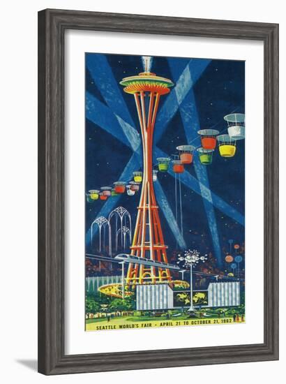 Space Needle Worlds Fair Poster - Seattle, WA-Lantern Press-Framed Art Print