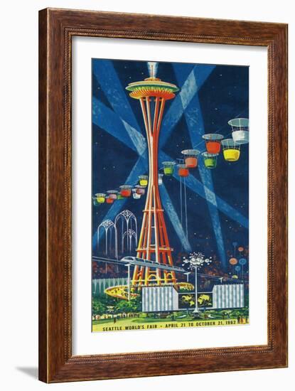 Space Needle Worlds Fair Poster - Seattle, WA-Lantern Press-Framed Art Print