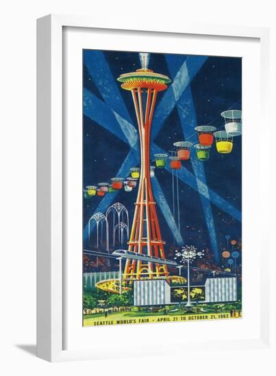 Space Needle Worlds Fair Poster - Seattle, WA-Lantern Press-Framed Art Print