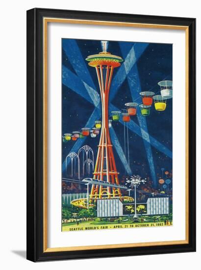 Space Needle Worlds Fair Poster - Seattle, WA-Lantern Press-Framed Art Print