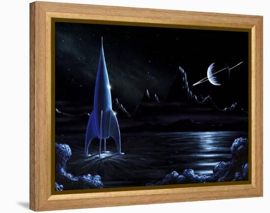 Space Rocket And Ringed Planet, Artwork-Richard Bizley-Framed Premier Image Canvas