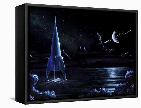 Space Rocket And Ringed Planet, Artwork-Richard Bizley-Framed Premier Image Canvas