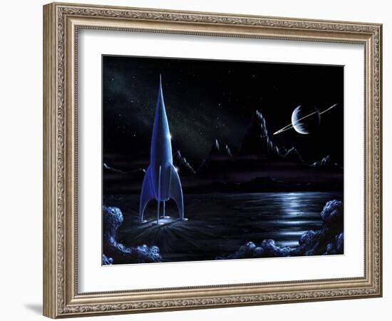 Space Rocket And Ringed Planet, Artwork-Richard Bizley-Framed Photographic Print