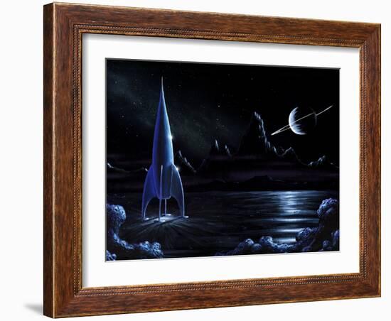 Space Rocket And Ringed Planet, Artwork-Richard Bizley-Framed Photographic Print