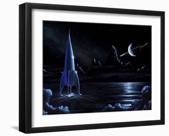 Space Rocket And Ringed Planet, Artwork-Richard Bizley-Framed Photographic Print