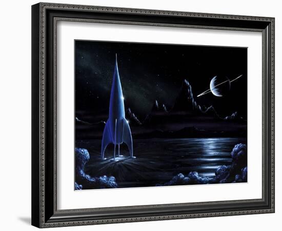 Space Rocket And Ringed Planet, Artwork-Richard Bizley-Framed Photographic Print