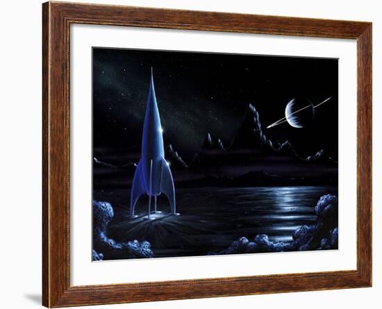 Space Rocket And Ringed Planet, Artwork-Richard Bizley-Framed Photographic Print