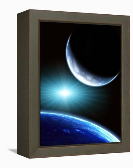 Space Scene with Two Planets-frenta-Framed Premier Image Canvas